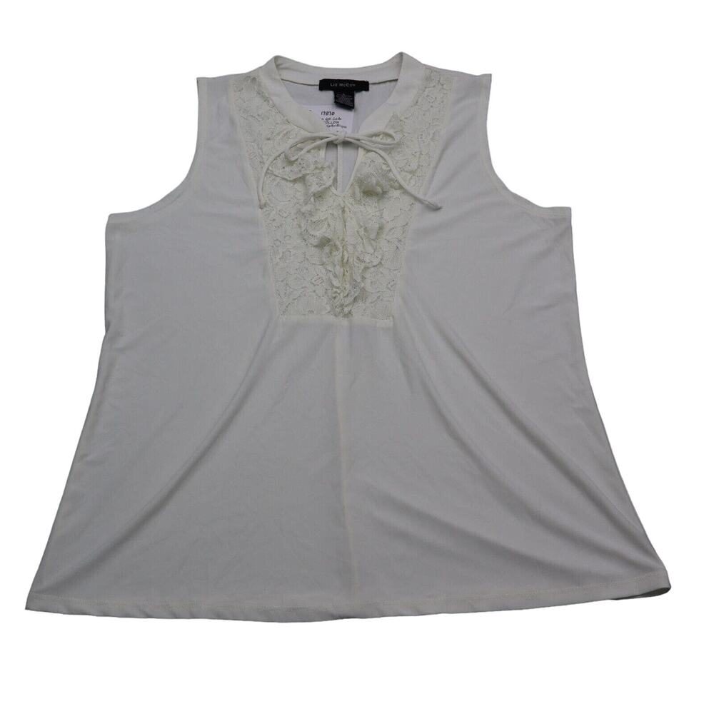 Liz Mccoy Shirt Womens L White Lace Blouse Sleeveless V Neck Front Tie